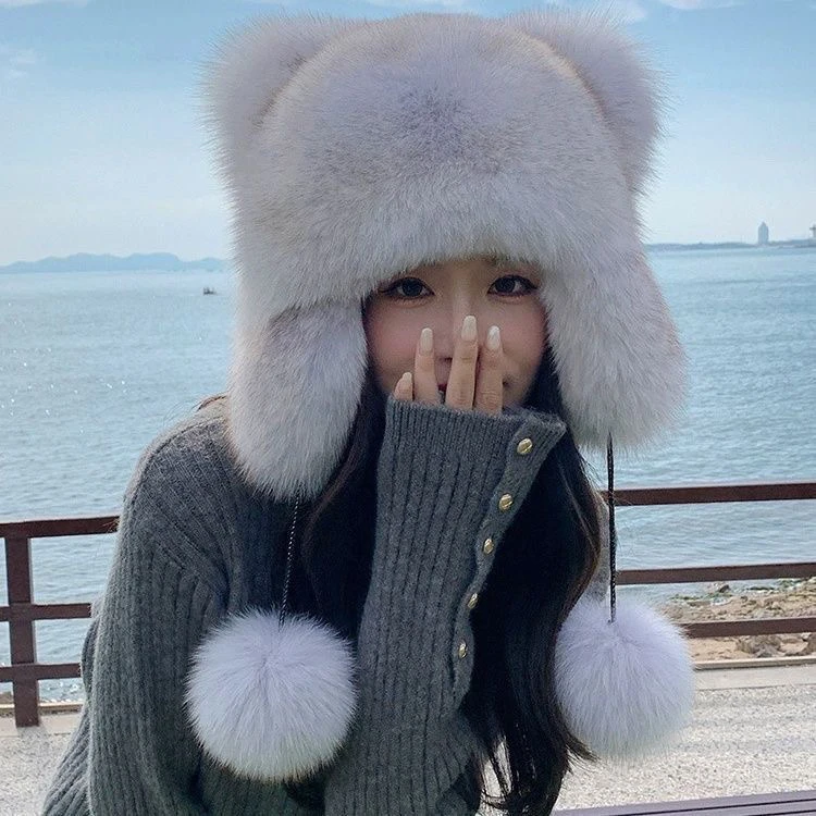 新款狐狸毛浣熊护耳帽霸王加厚可爱亲子冬季保暖男女帽子皮草