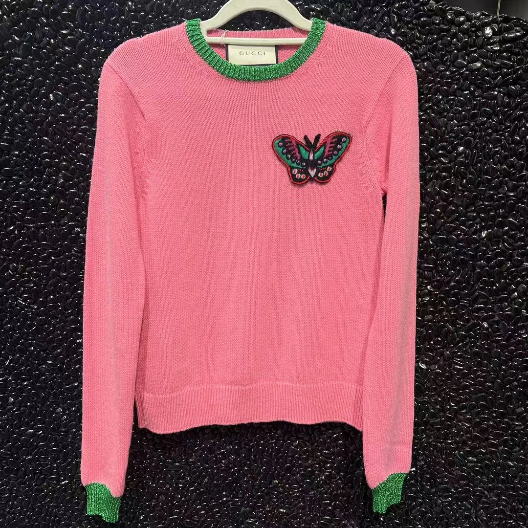 99新 GUCCI/古驰 蔚蓝/粉色针织长袖毛衣  XS码