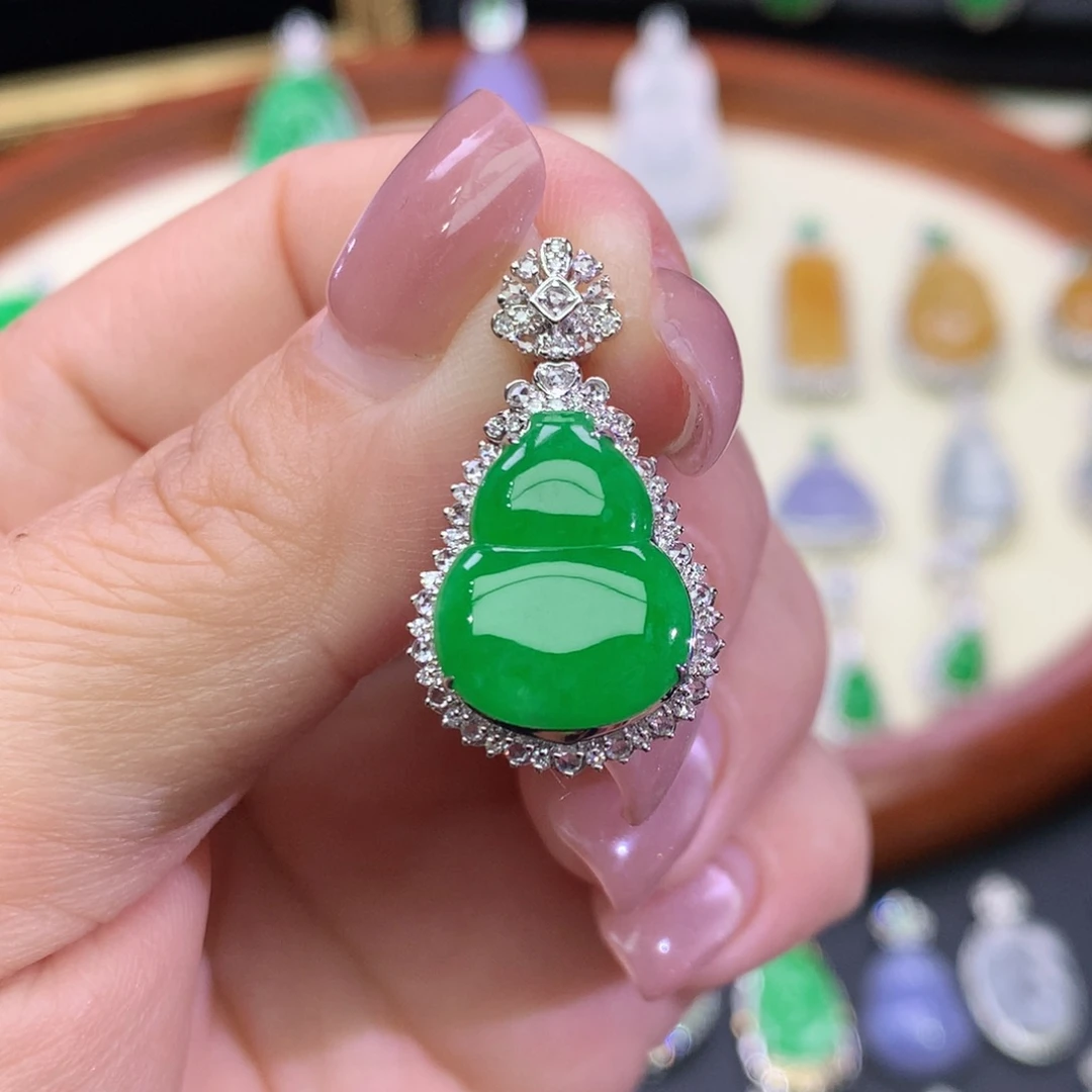 翡翠18K金镶嵌吊坠(不含链)