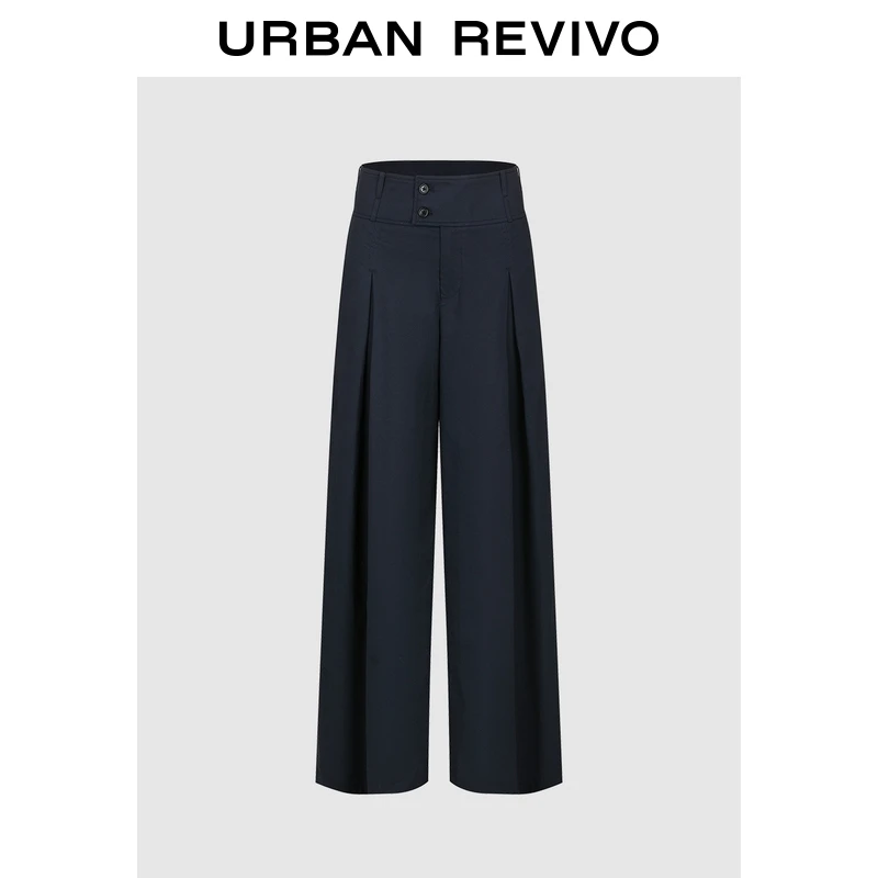 UR2026春季新款女装简约气质休闲纽扣棉质阔腿裤UYY650063
