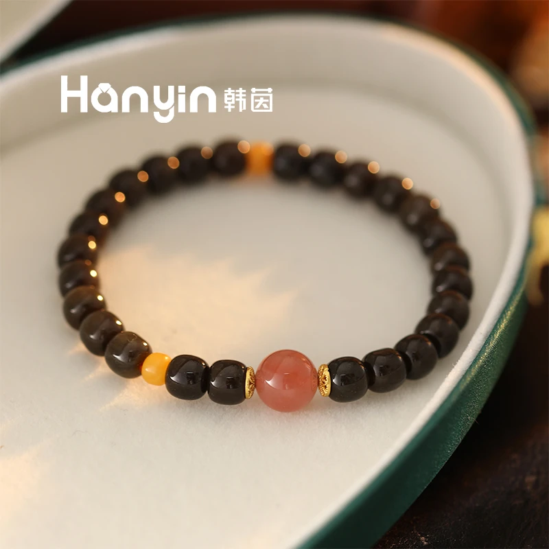 飘花南红蜜蜡和田糖玉新中式国风百搭弹力手串