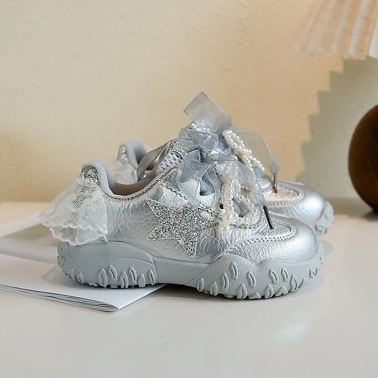 女童春秋季运动软底软面德训蝴蝶结公主款