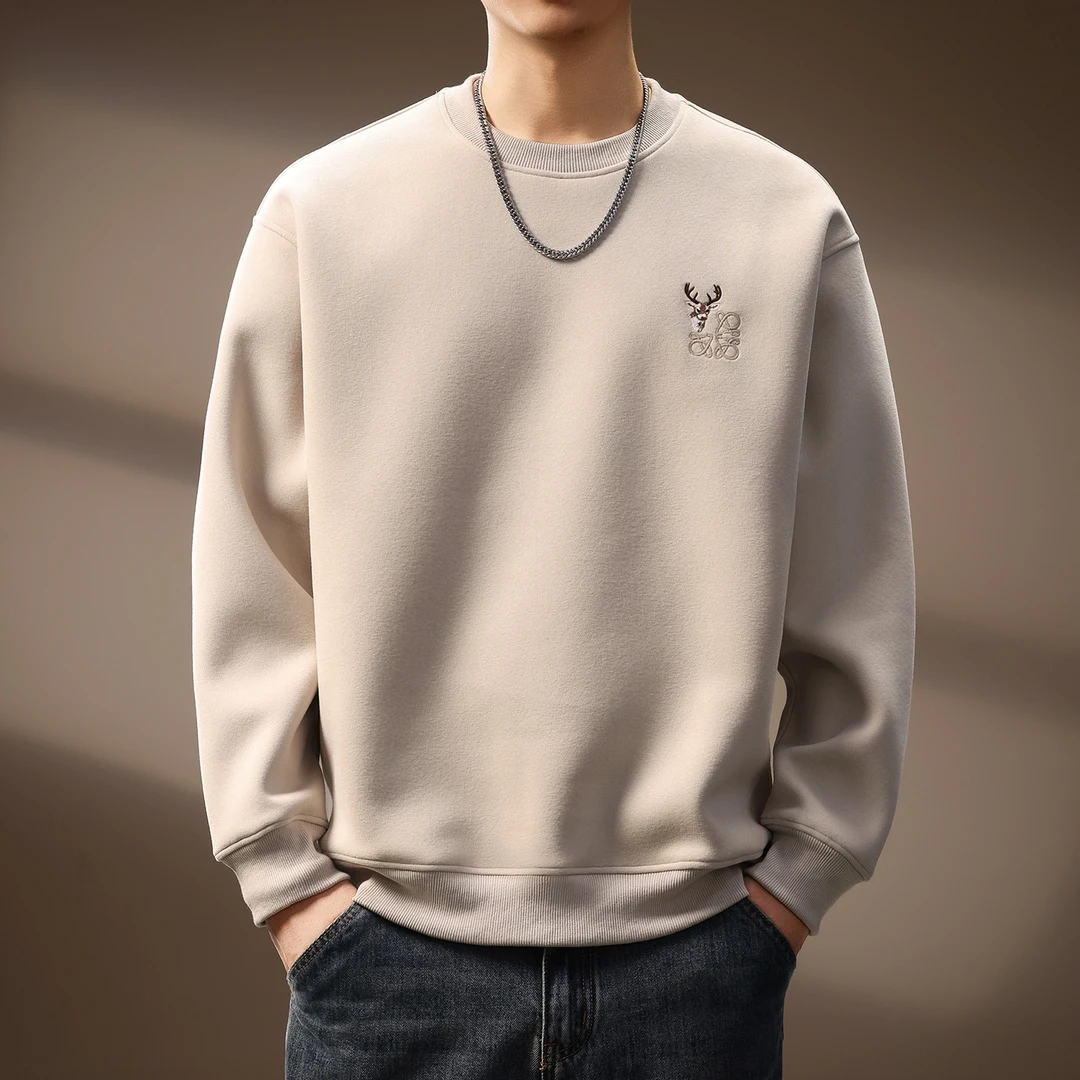 LEIGHZ/雷茨高端潮牌刺绣重磅卫衣男秋季美式复古宽松圆领上衣男