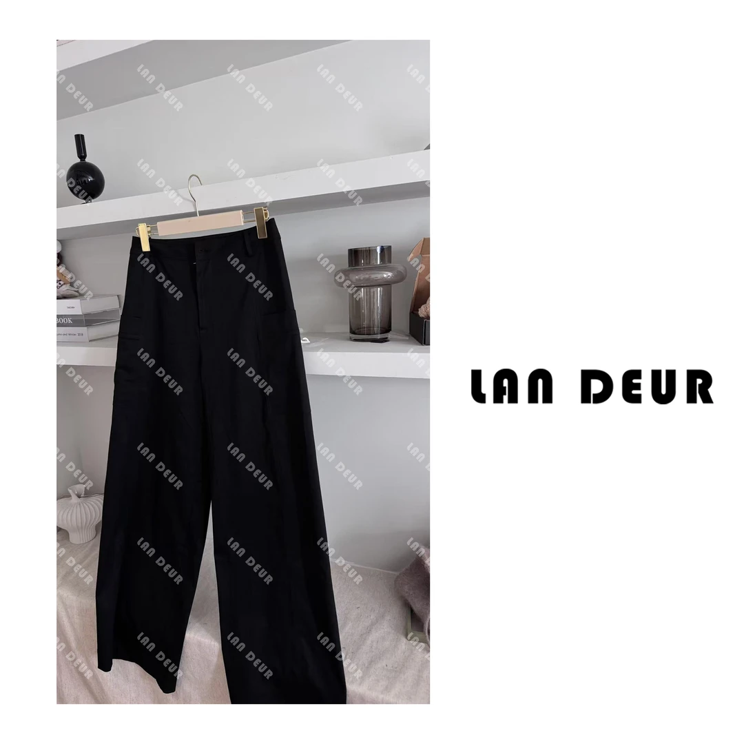 JIUJIU【复古几何】黑色阔腿休闲裤宽松显瘦设计感口袋山本裤长裤