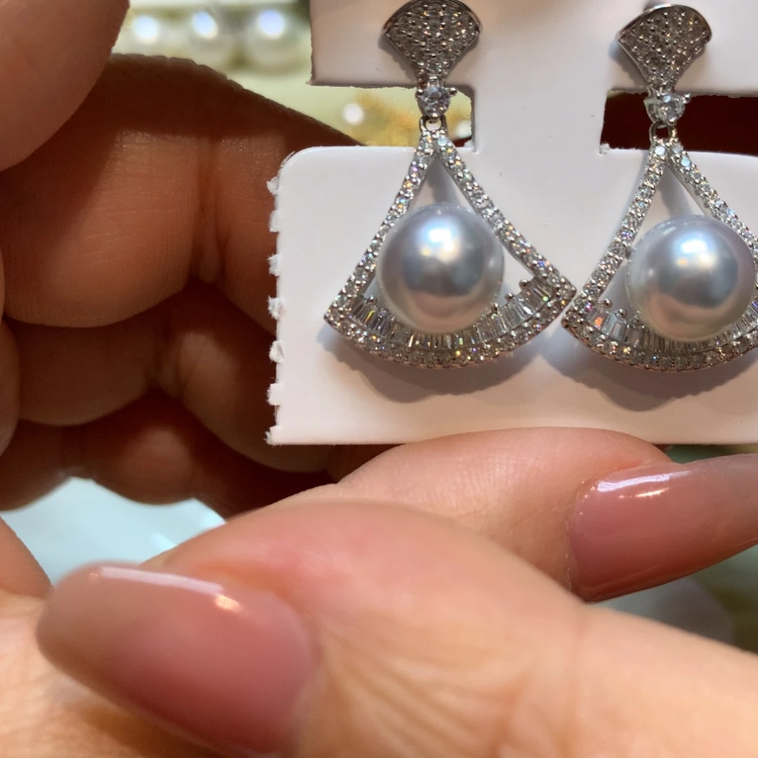 海水珍珠耳饰银S925镶嵌