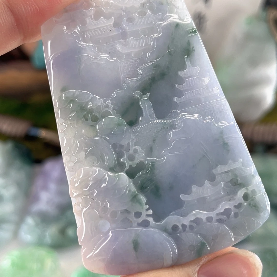 翡翠未镶嵌颈饰山水牌