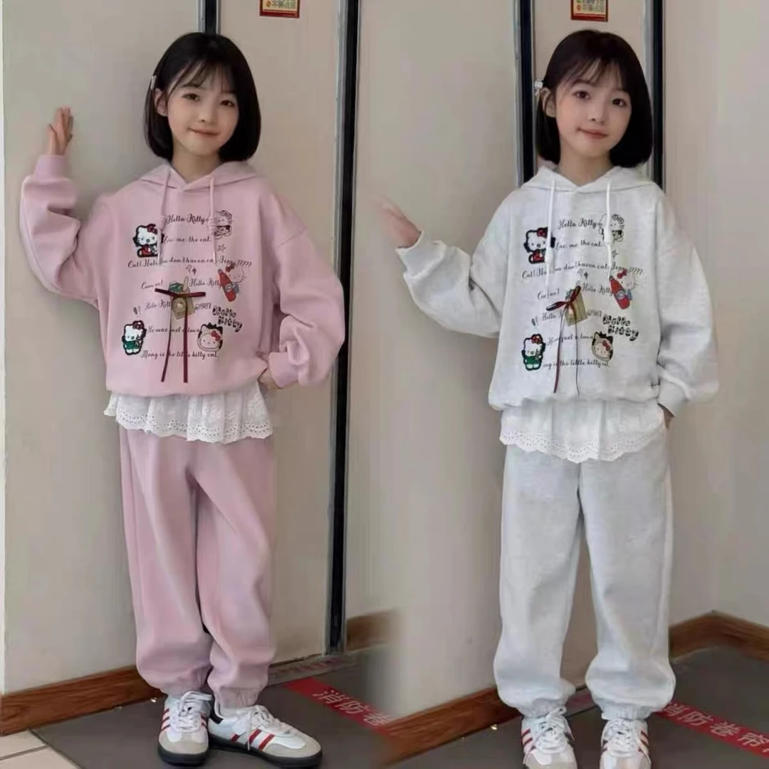 女童卫衣套装2025春秋季新款小公主洋气春装卡通凯蒂猫印花两件套