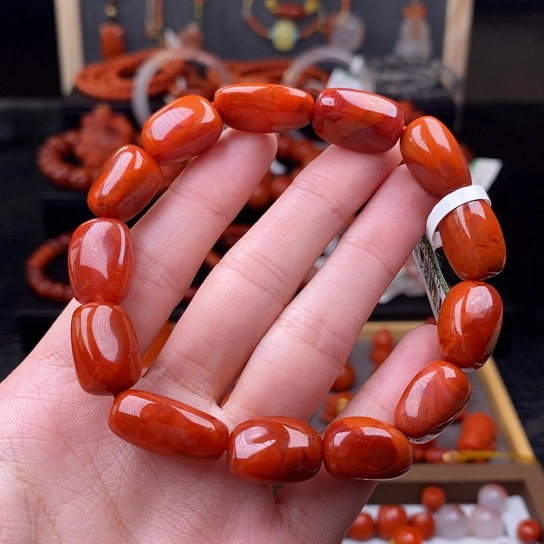 南红玛瑙未镶嵌四川凉山枣珠手串11.4mm