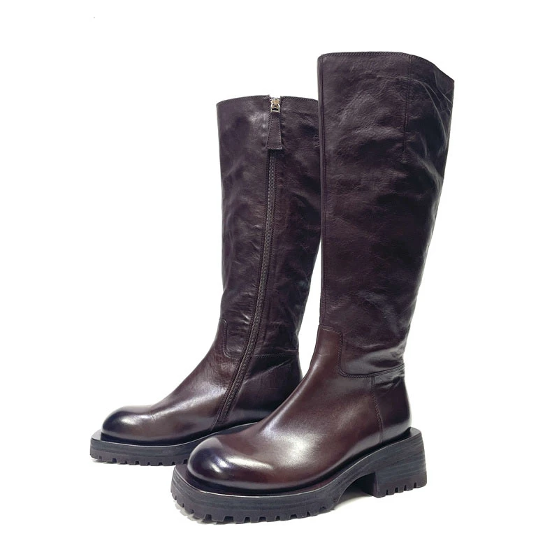 马皮长靴SW8802-3时尚轻奢高筒靴侧拉链女士百搭