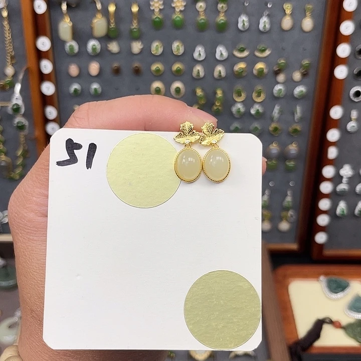 和田玉耳饰银S925镶嵌和田玉51