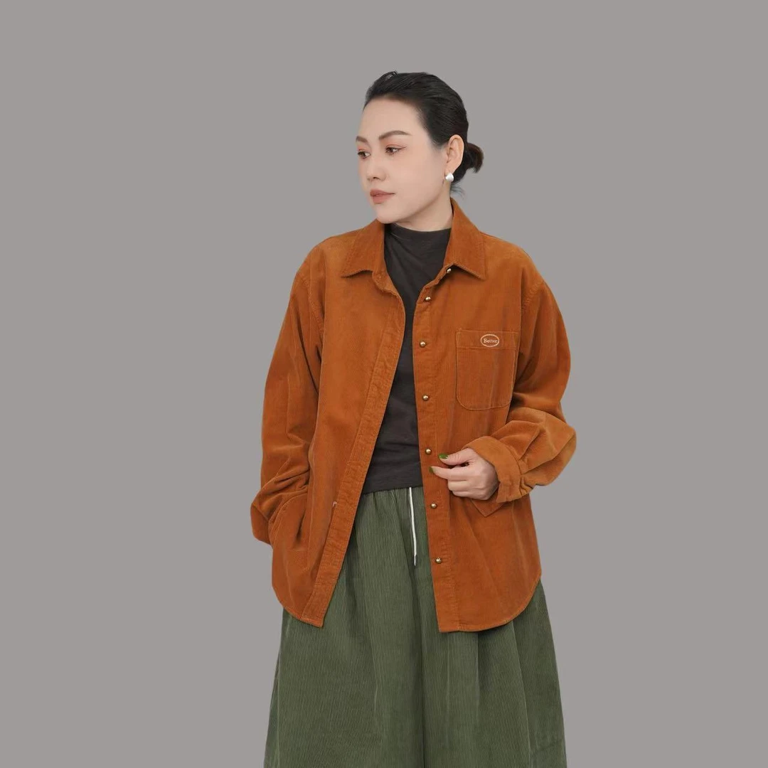 【1027】衬衣~多色小金扣刺绣灯芯绒宽松休闲可当外套不挑人的衬衫