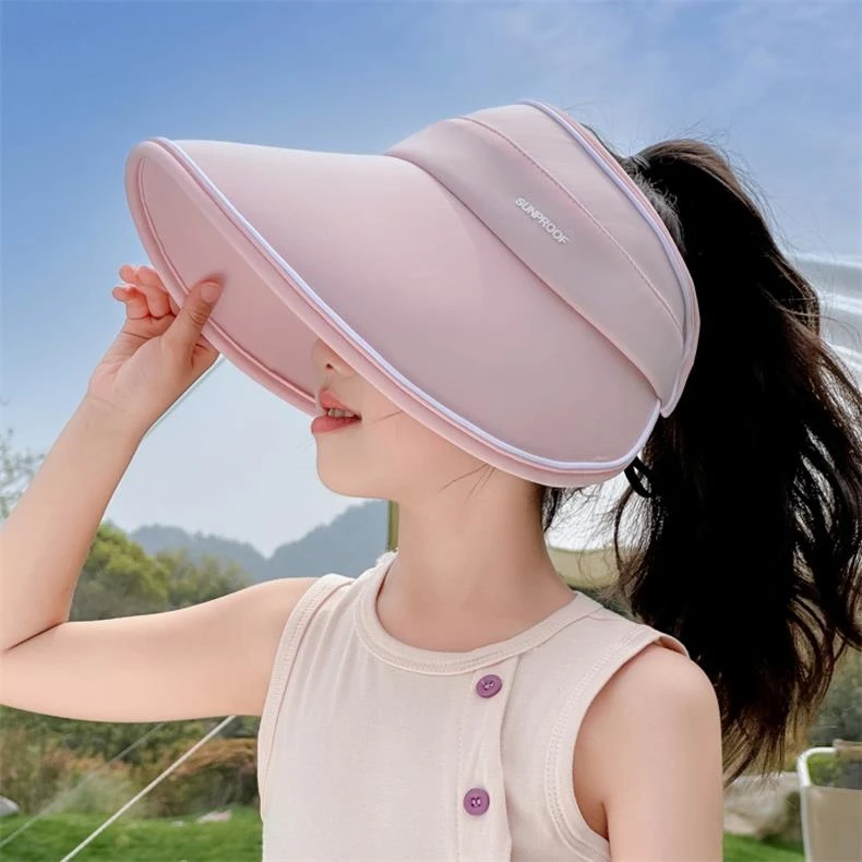 儿童帽子防晒夏天冰丝女童防紫外线大檐帽男孩空顶太阳宝宝遮阳帽