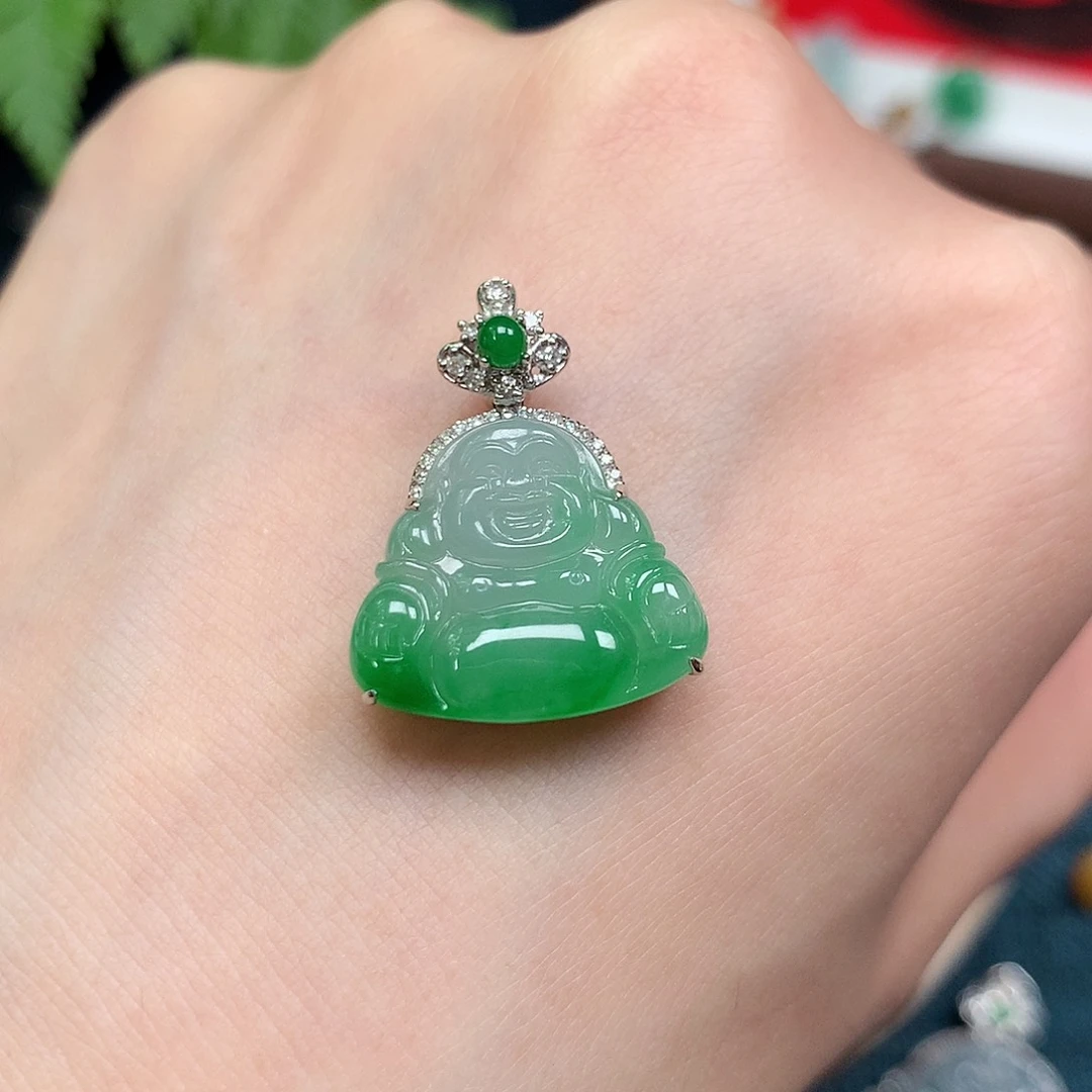 翡翠18K金镶嵌吊坠(不含链)