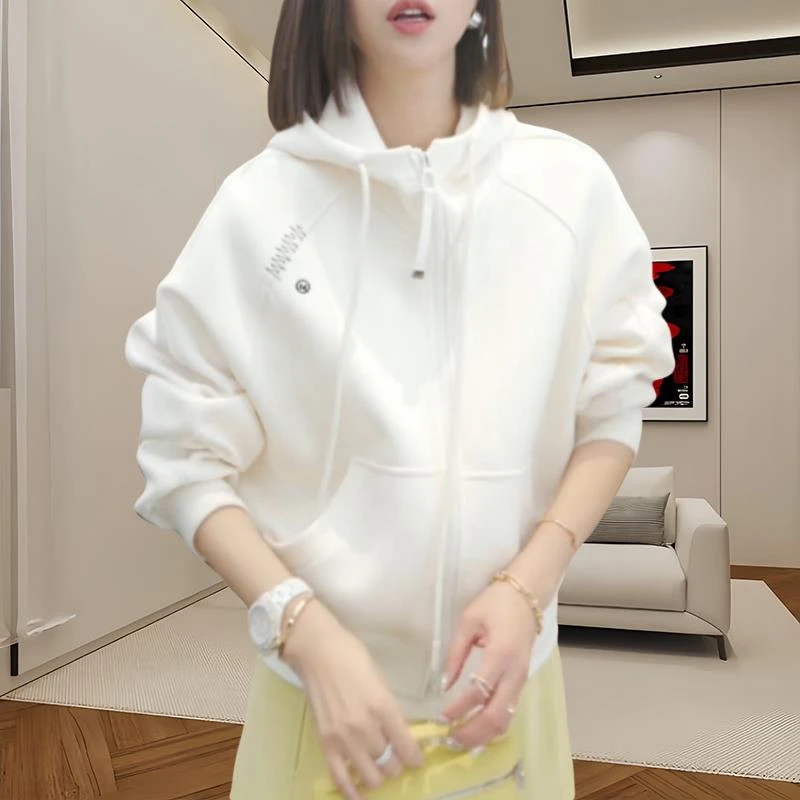 纯色连帽长袖卫衣女2025春秋季新款拉链开衫外套百搭洋气时尚上衣