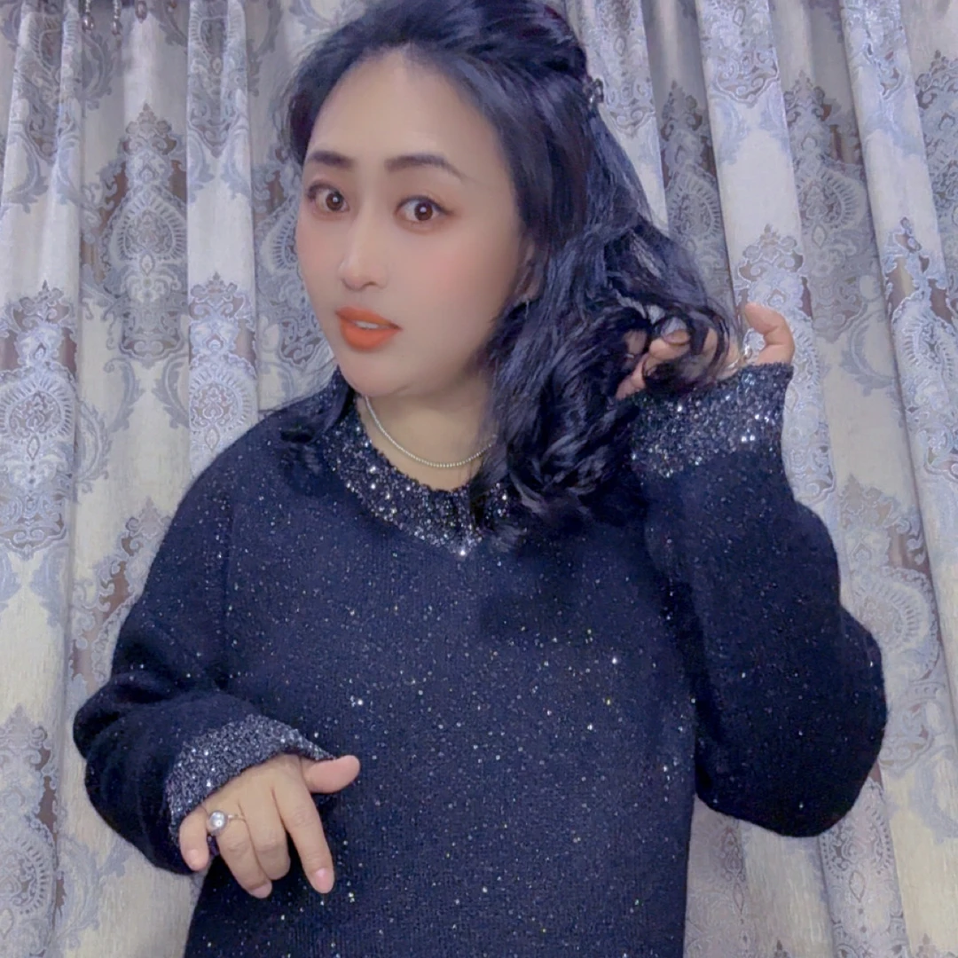 新款小众设计感微领长袖宽松百搭针织上衣