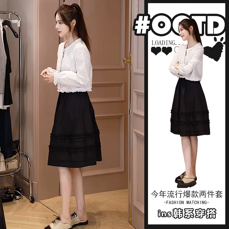 今年流行漂亮套装女2025新款法式洋气白色衬衫高腰遮胯显瘦半身裙