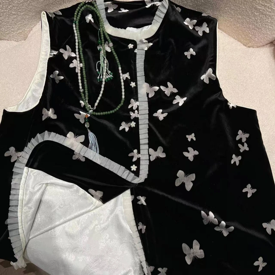 【甄胖·阑珊处】新中式大码女装春季进口绒醋酸内衬马甲