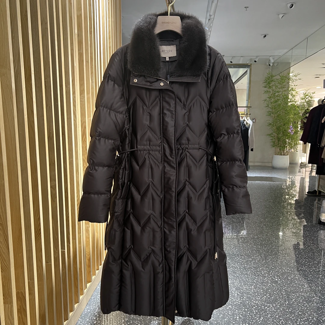 声雨竹1R828冬季长款轻职风品质厚棉衣棉袄外套中长款收腰保暖