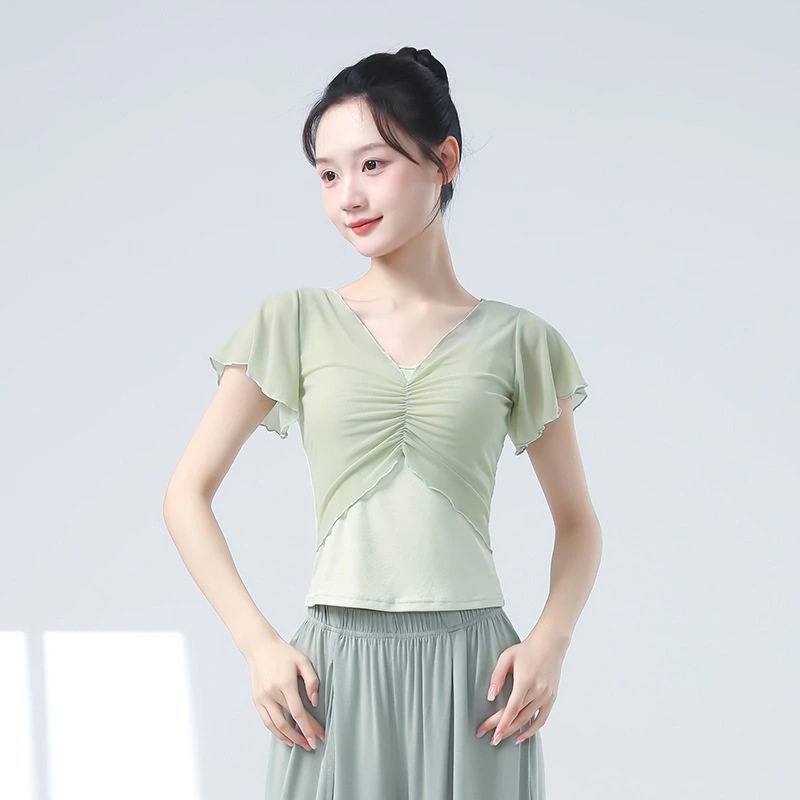 古典舞舞蹈上衣女款新款中国舞练功服芭蕾形体训练服现代服装短袖