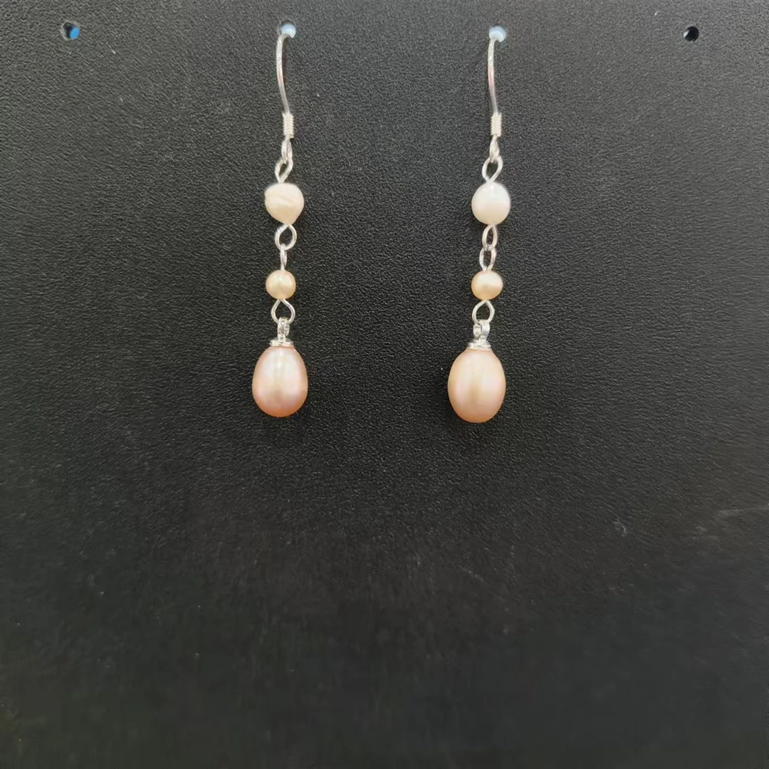 银钩银链珍珠耳饰