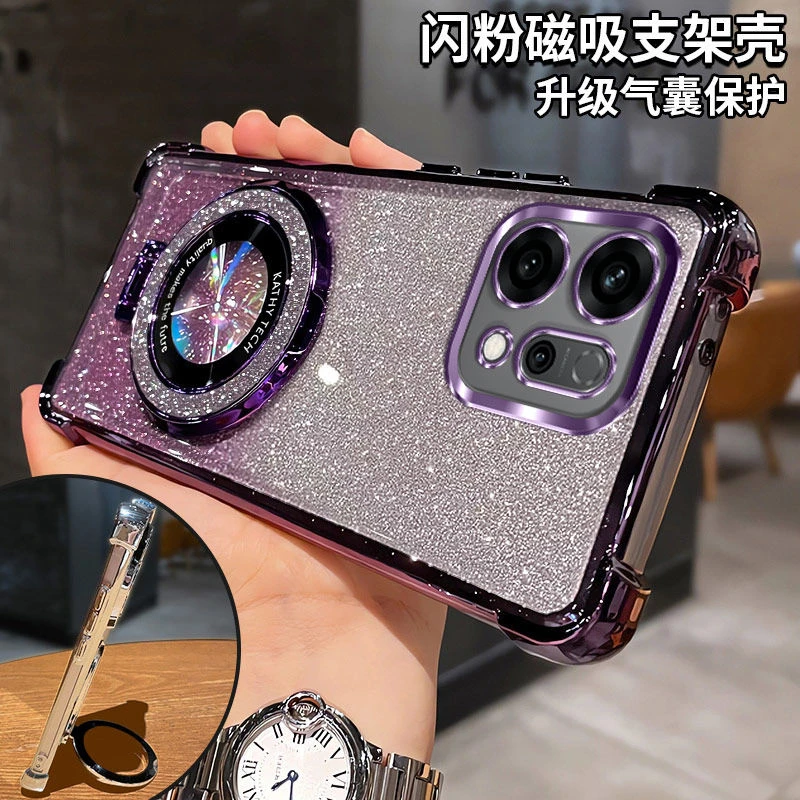 适用OPPOReno14手机壳自带镜头膜防摔PLA110轻奢软壳闪粉支架新款