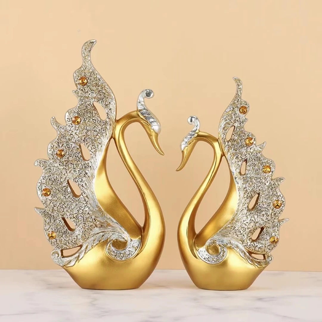 新中式情侣天鹅摆件家居客厅酒柜装饰品轻奢创意办公室树脂工艺品