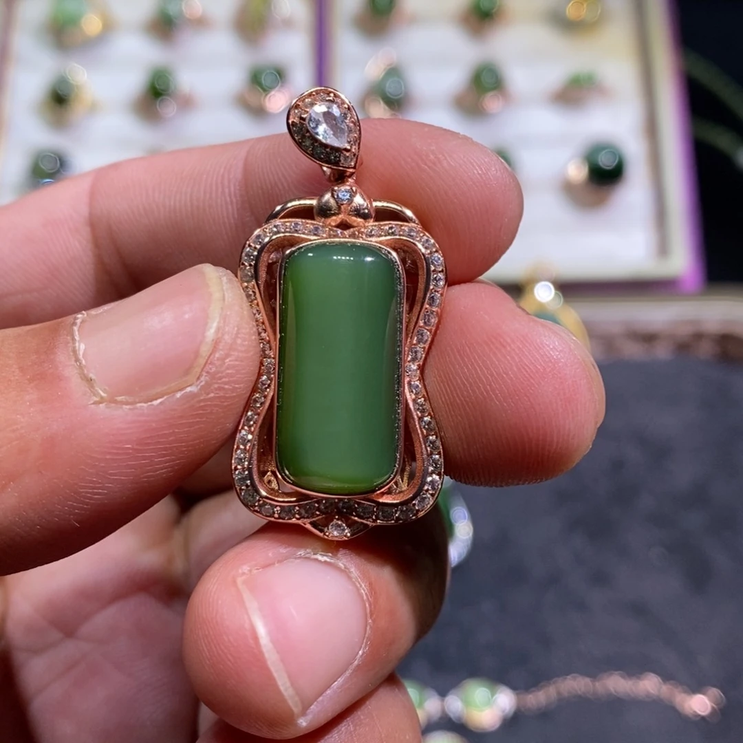 和田玉（碧玉）吊坠(不含链)银S925镶嵌