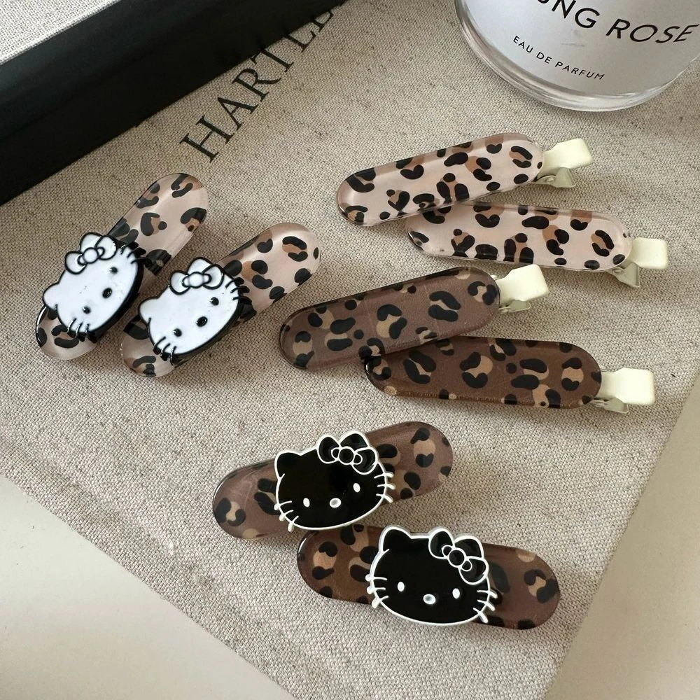 复古甜酷kt豹纹小猫发夹鸭嘴新款侧边刘海发卡可爱hellokitty发夹