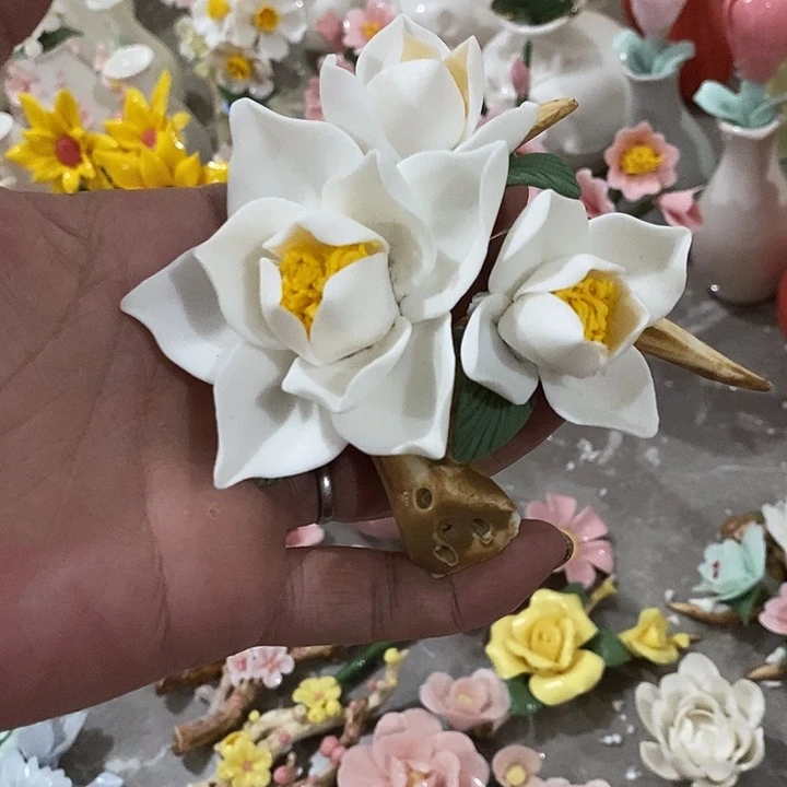瓷片纯手工陶瓷花摆件瑕