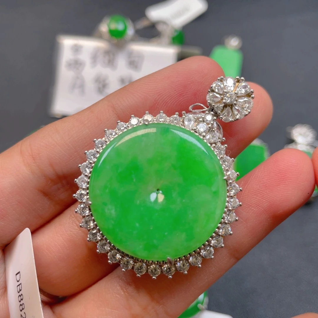 翡翠银S925镶嵌吊坠(不含链)