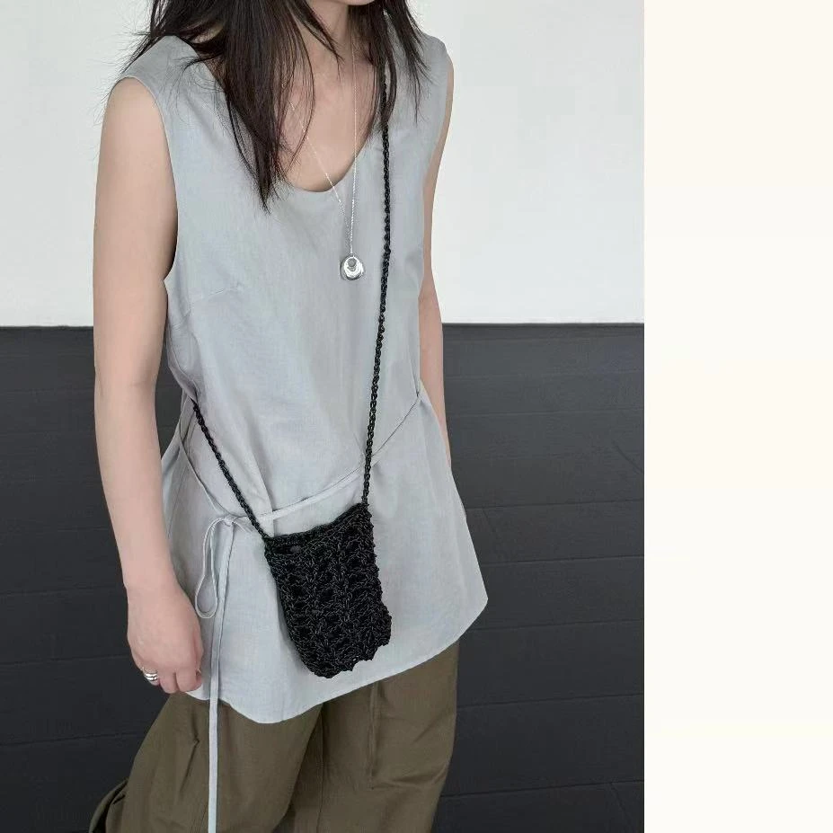 理性下单<no退no换>   泡菜 极简穿搭 星灰蓝/藏青色细腰带背心
