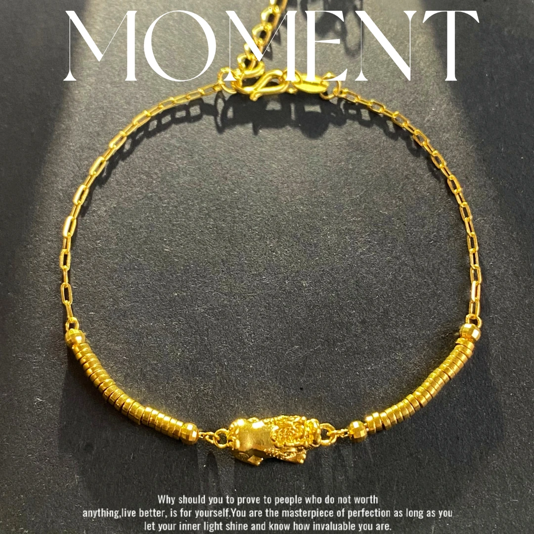 金斗芸足金貔貅算盘珠手链 国风新潮设计感足金999手链