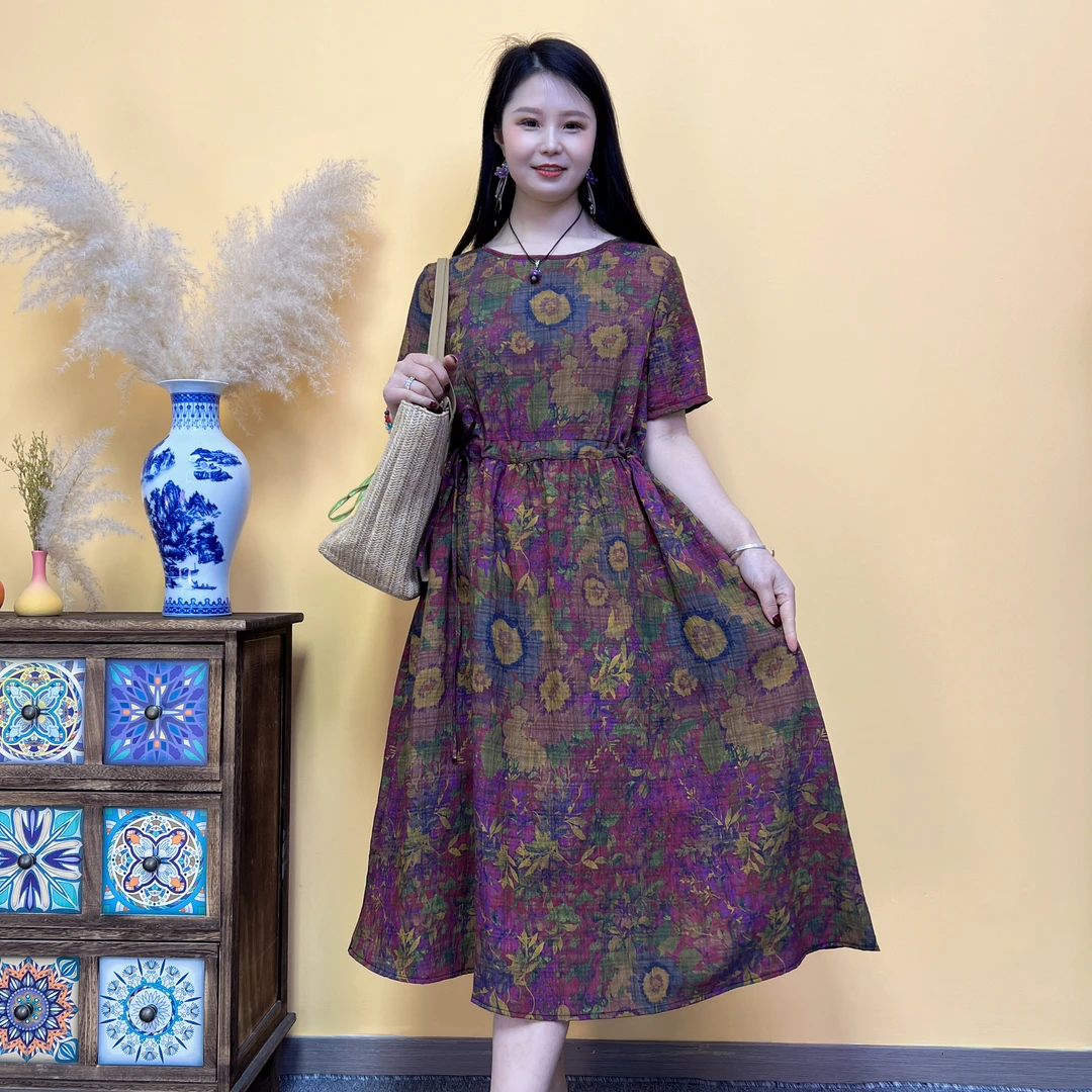 2025夏季新款中老年妈妈连衣裙时尚百搭A字长款大裙摆时尚百搭裙