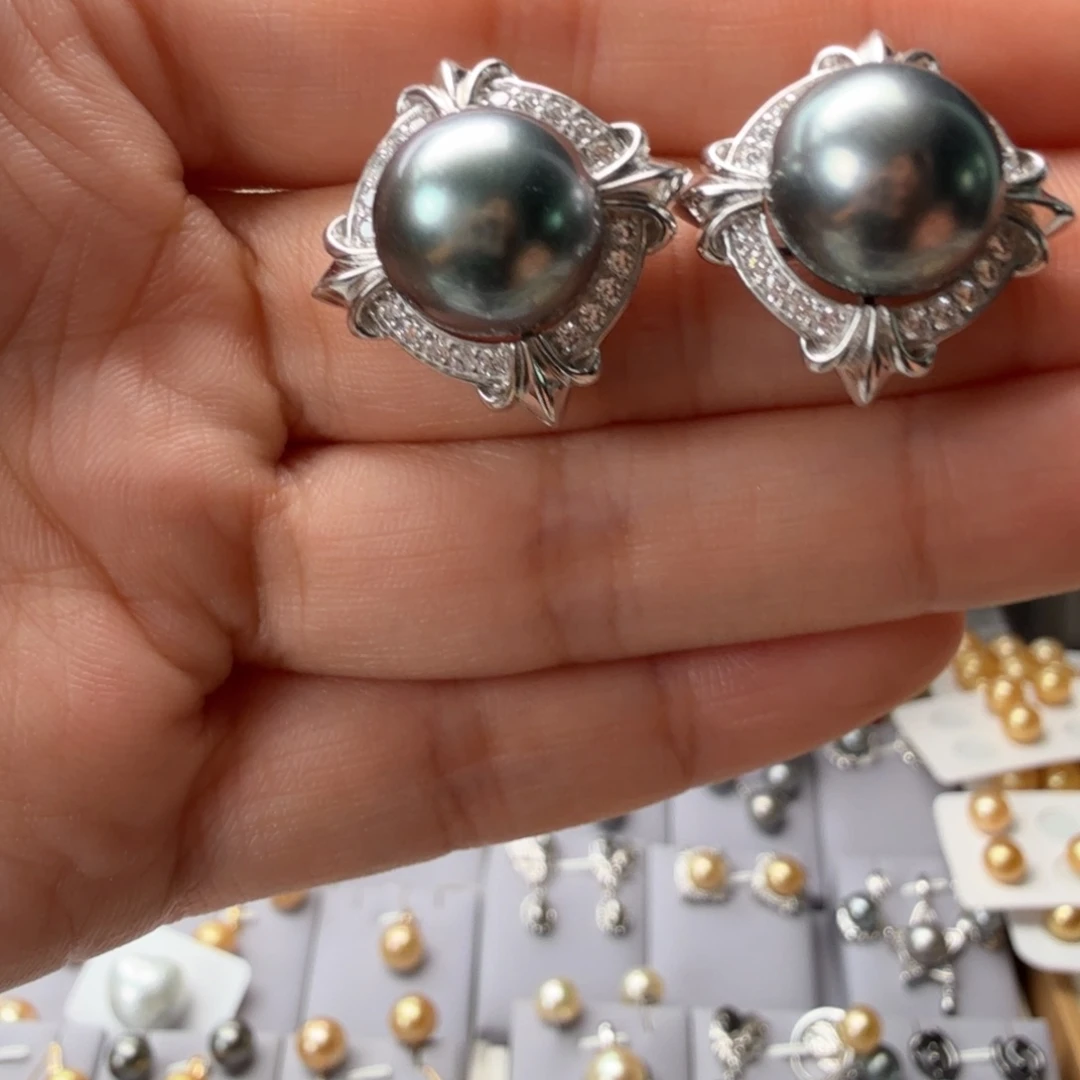 银S925镶嵌耳饰海水珍珠