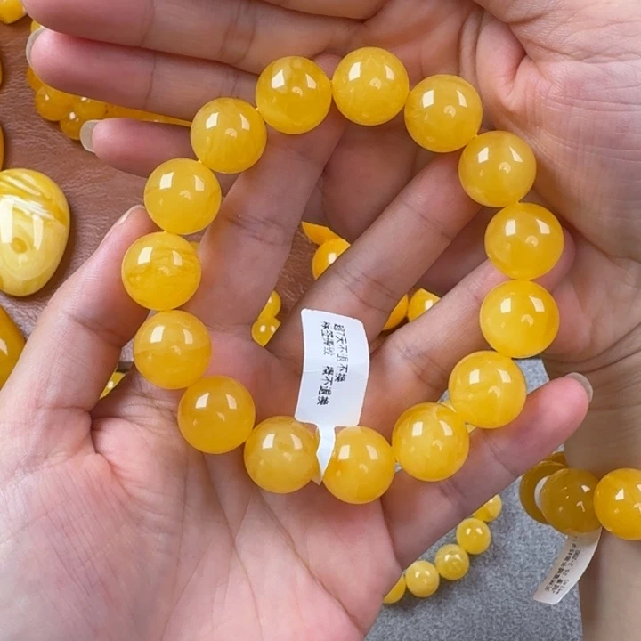 未镶嵌毛衣链蜜蜡焦皮料鸡油黄15mm特价微微瑕