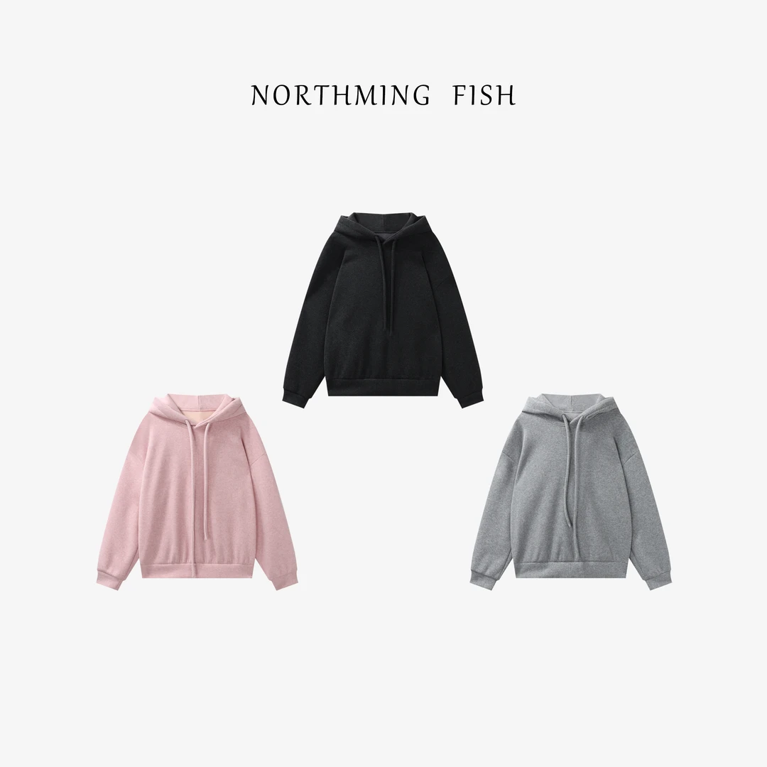 NorthMing fish「珀凝汀」简约百搭 简约有型抽绳连帽卫衣