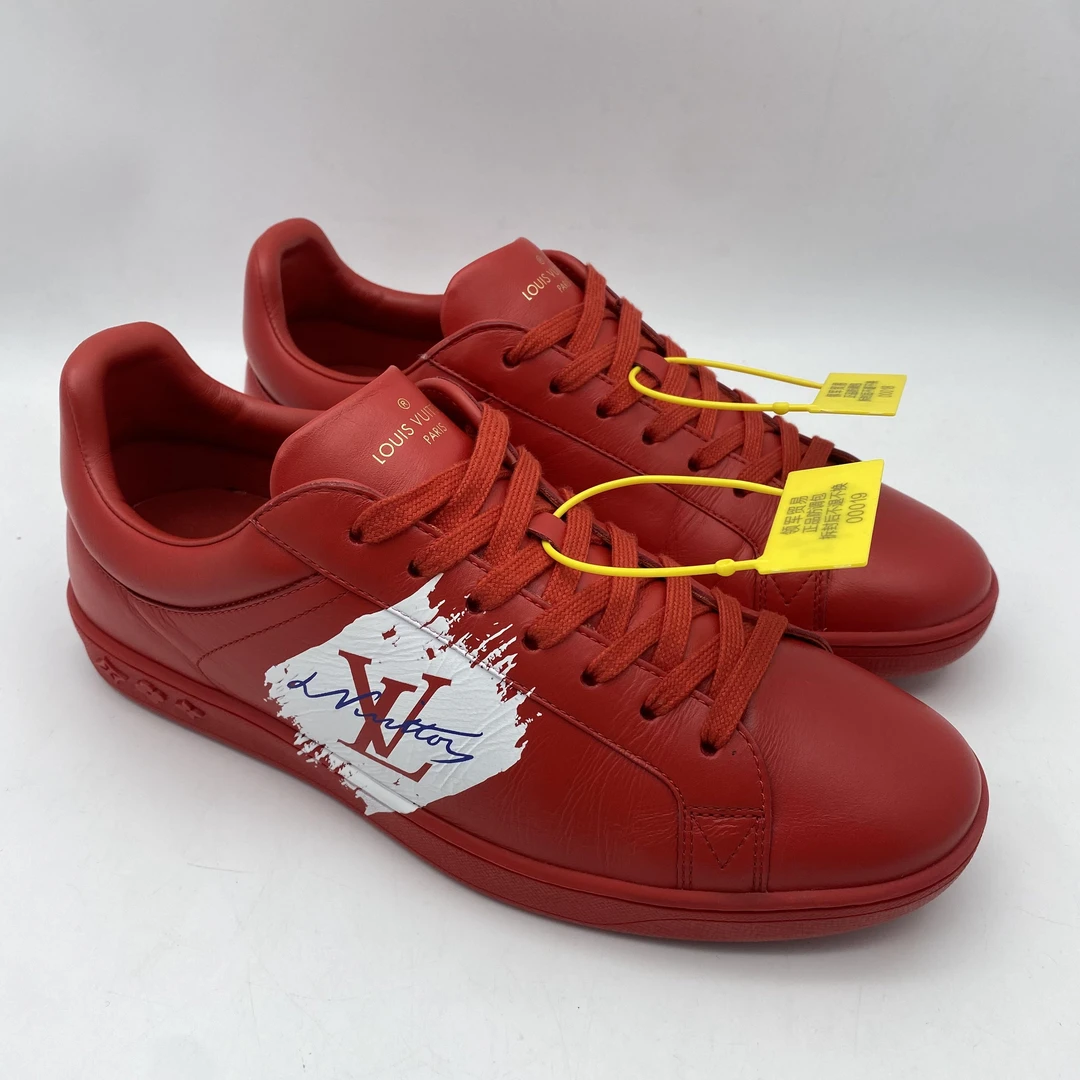 95新 LouisVuitton/路易威登 二手红色涂鸦LOGO休闲鞋/39.5欧码