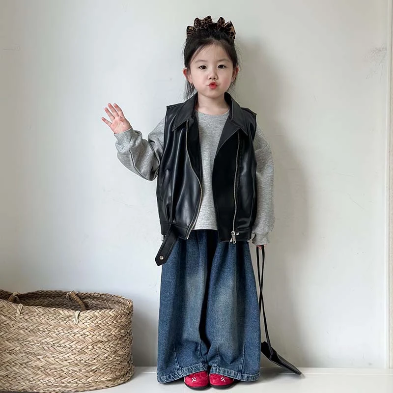 女童马甲春秋款2025新款小儿童外套皮衣背心女孩宝宝外穿马夹秋装