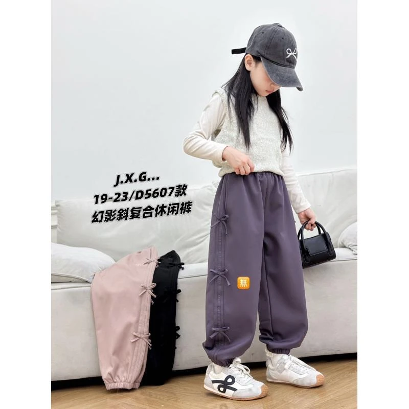 【新疆包邮】冬季新款中童一体绒蝴蝶结工装裤M838