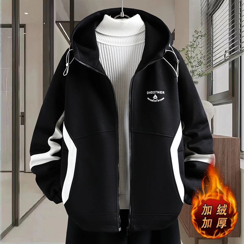 新款冬季加绒加厚时尚百搭潮流外套休闲宽松青少年连帽外套JR5829