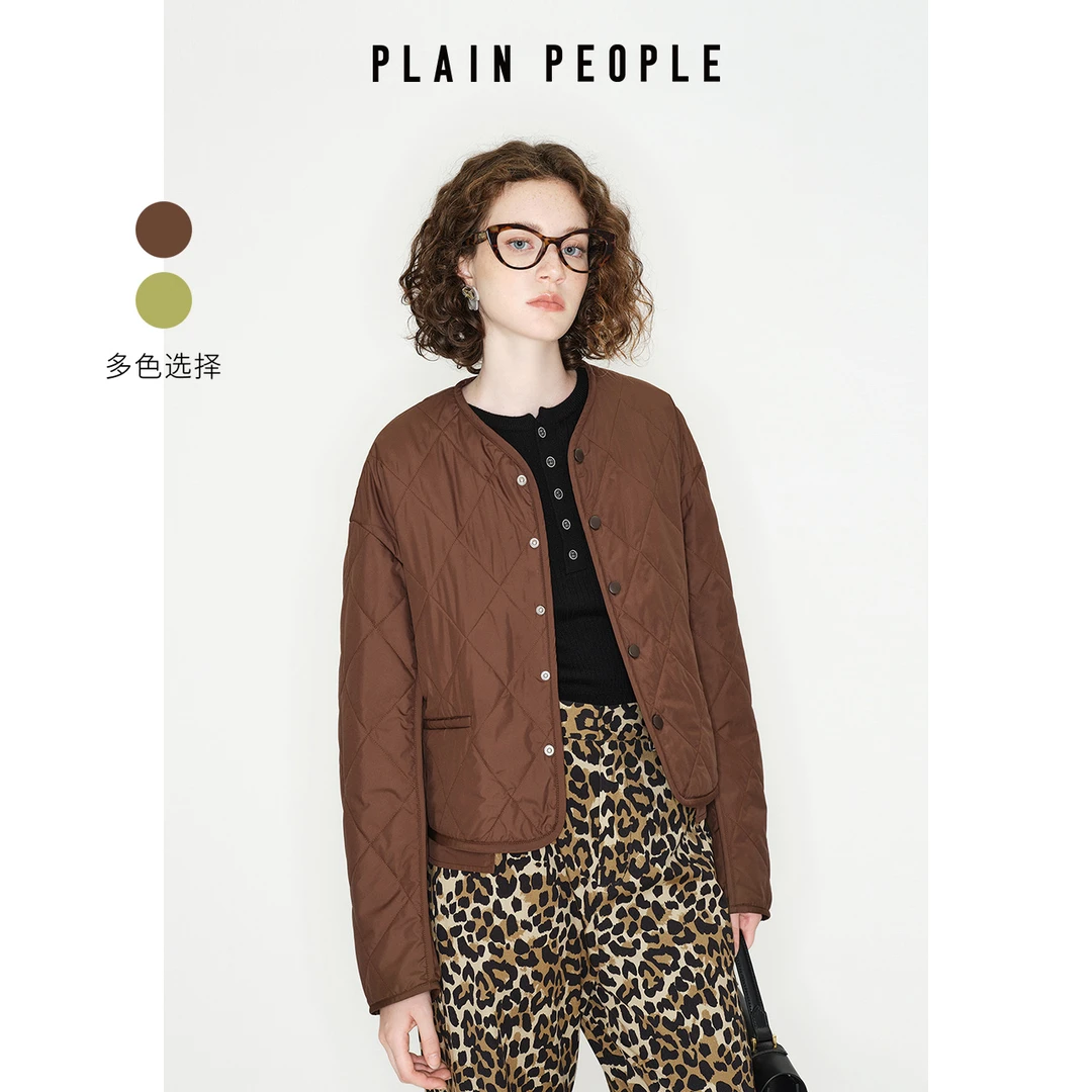 PLAIN PEOPLE轻户外复古格子夹克短外套女咖红色2025冬季新款