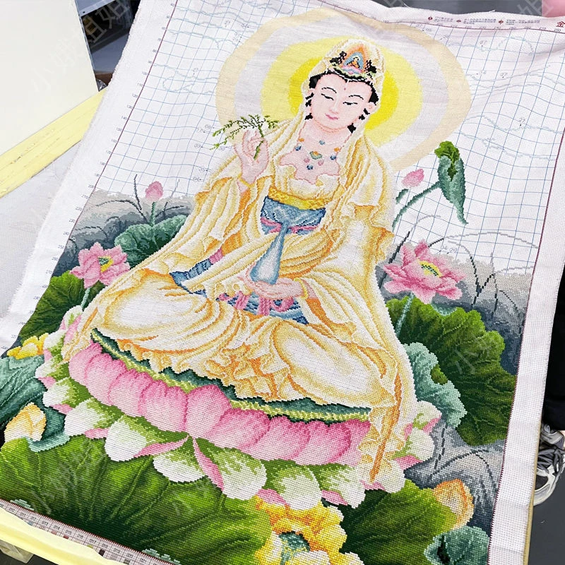 观音十字绣成品不带框纯手工出售已绣好的2025新款线绣客厅菩萨像