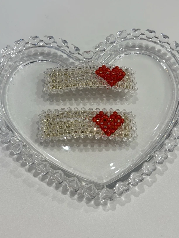 韩版ins透明珠珠红色爱心泡菜手工定制款发卡拜拜卡甜美百搭