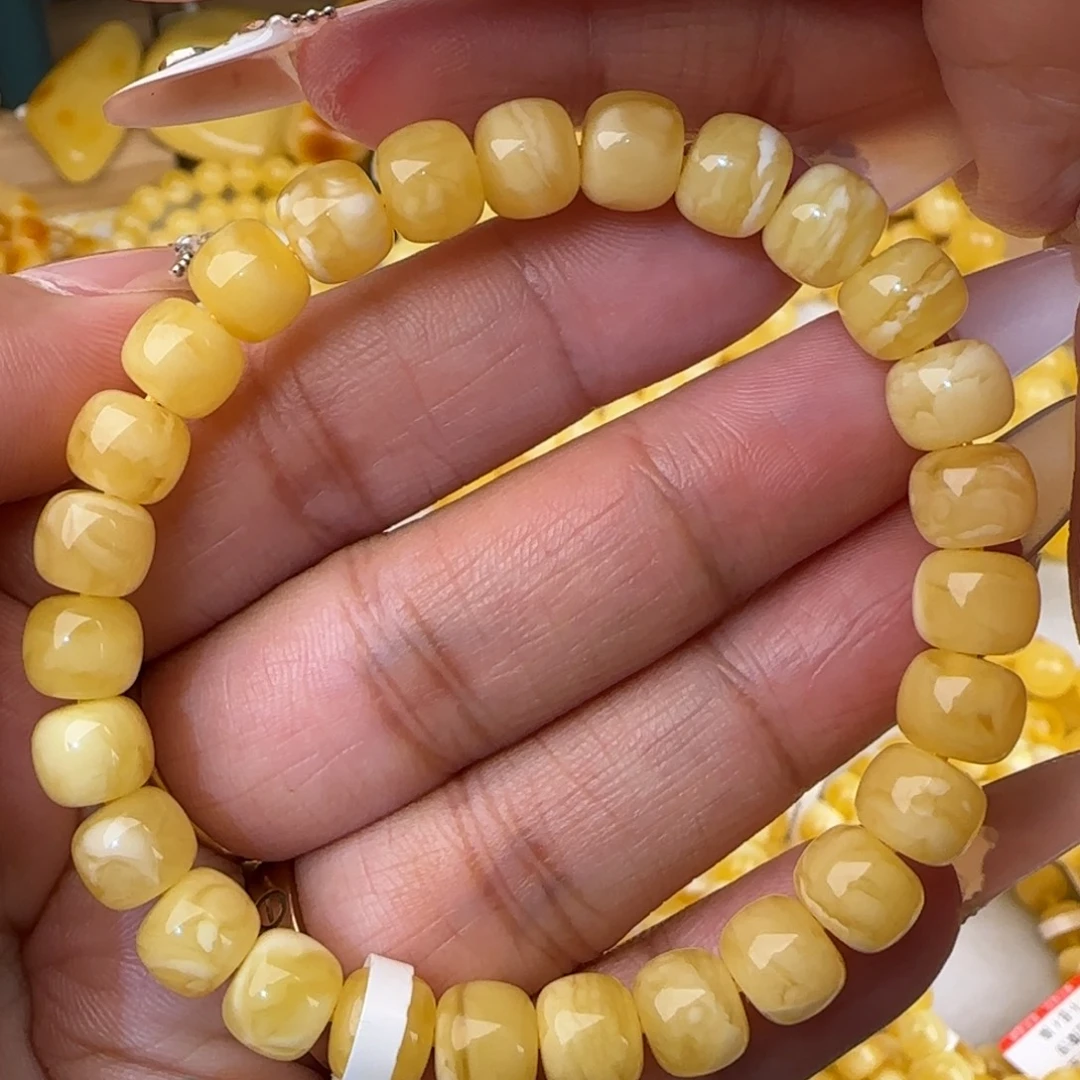 蜜蜡未镶嵌手链妖白花老型手串