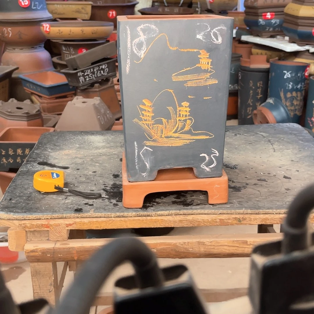 紫砂花盆高四方盆一个