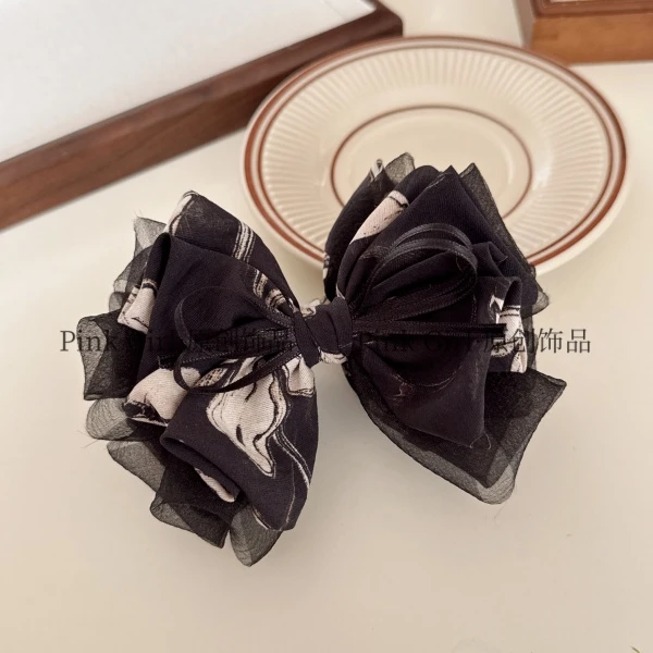 Pink Girl  X635时尚气质碎花蝴蝶结香蕉夹百搭高马尾竖夹发夹