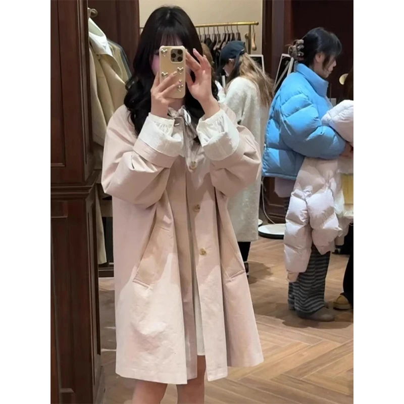 爆款韩系甜美春秋粉色风衣女春季2025新款小个子感时尚中长款气质