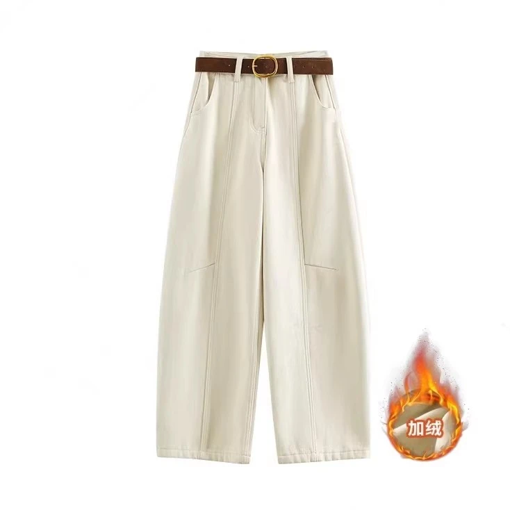 阔腿牛仔裤女冬季新款加绒加厚保暖复古气质宽松显瘦百搭直筒裤子