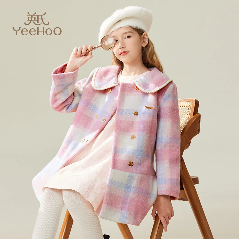 【直播】英氏女童毛呢大衣儿童冬季夹棉加厚外套YS2304004