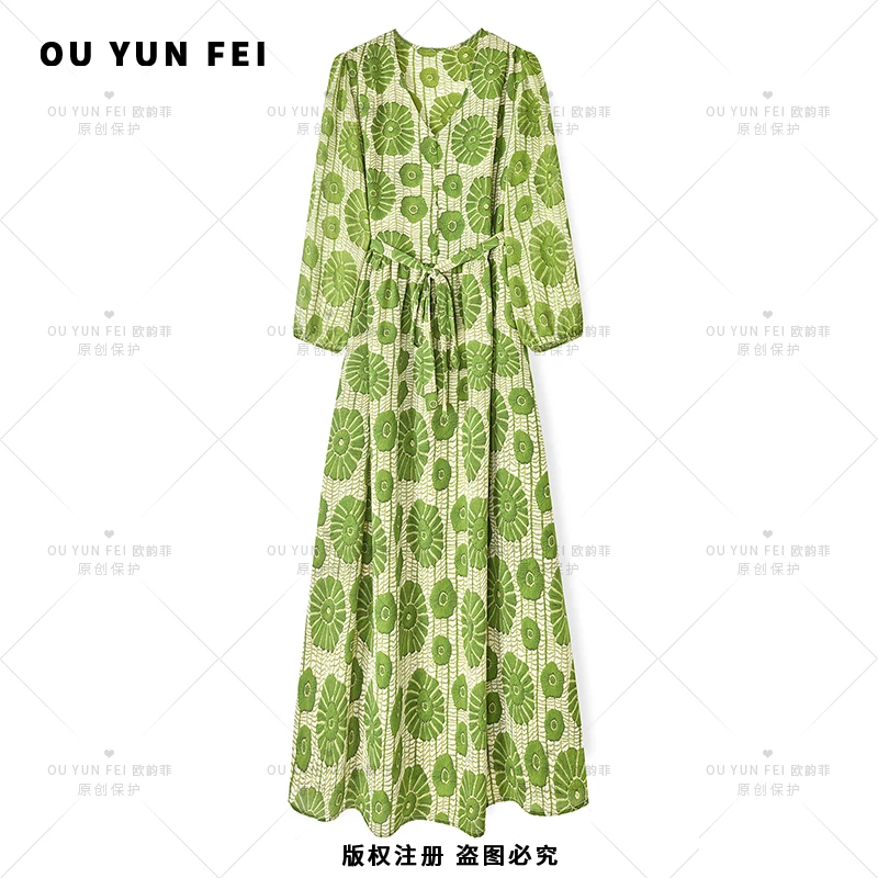 【向阳花】法式女新款气质显瘦穿搭时尚洋气印花高级感连衣裙AY1226